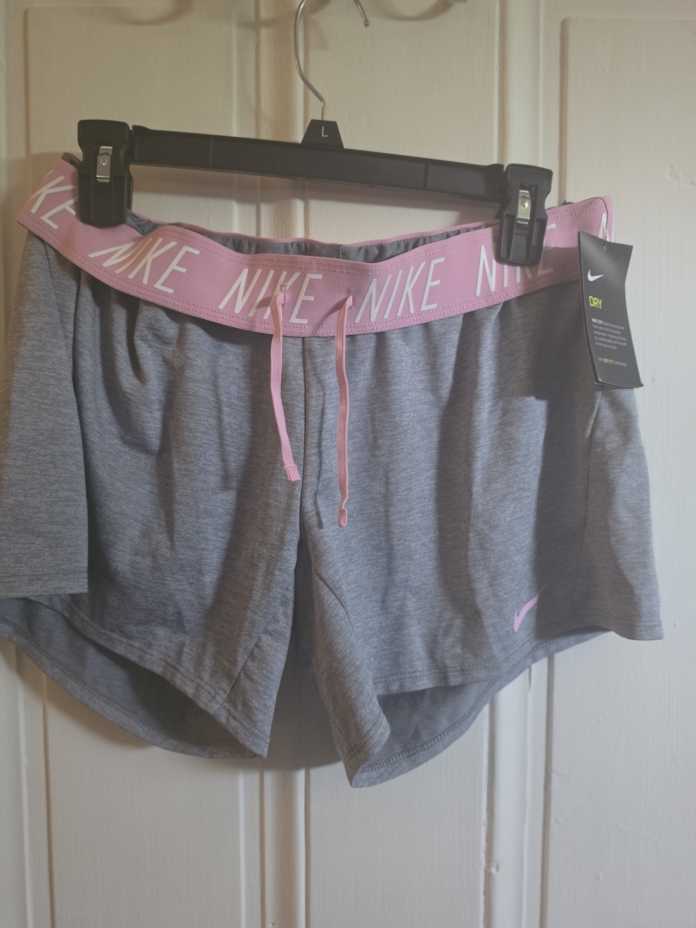 Nike Women’s Gray Athletic Shorts with Pink Branded Waistband
